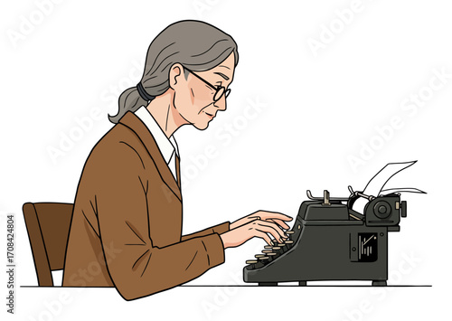 Journalist Typing Vector - Minimalist Antique Typewriter