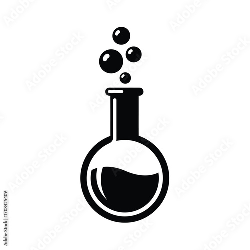 Laboratory flask with bubbles rising chemistry science experiment concept simple icon isolated on white background