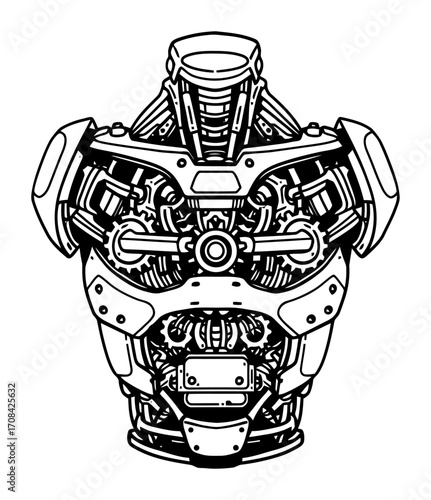 Futuristic Robot Torso Vector | Exposed Gears | Minimalist Design