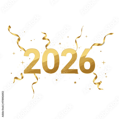 Celebrating new year's eve 2026 golden confetti and sparkles festive atmosphere joyful celebration. Vector illustration