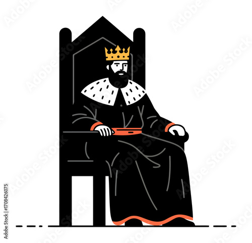 Minimalist Vector King on Throne with Crown and Royal Robes