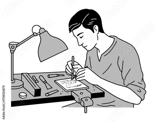 Scrimshaw Carver Vector Illustration