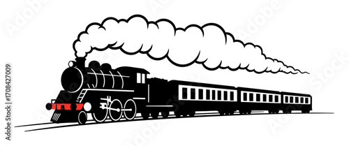 Minimalist Vector Steam Locomotive Train with Smoke