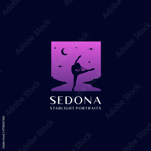 Silhouette Beautiful Woman dance at night vector logo design