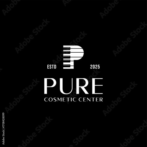  letter P piano instrument or playing music logo design isolated on back background