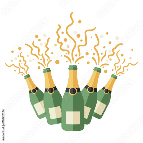 Cheers to celebration sparkling champagne bottles festive event digital artwork bright atmosphere elevated viewpoint. Vector illustration