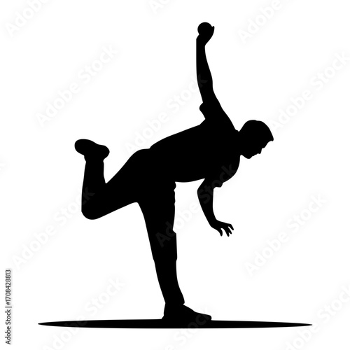Dynamic bowler in silhouette mid-action capturing the intensity and athleticism of cricket's powerful delivery