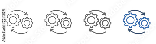 
outline icon set process with two gears and two half circles design