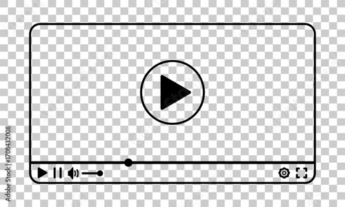 Contemporary flat video player on transparent background with minimal buttons and progress bar. Ideal for web, app mockups, various multimedia projects and platforms. 