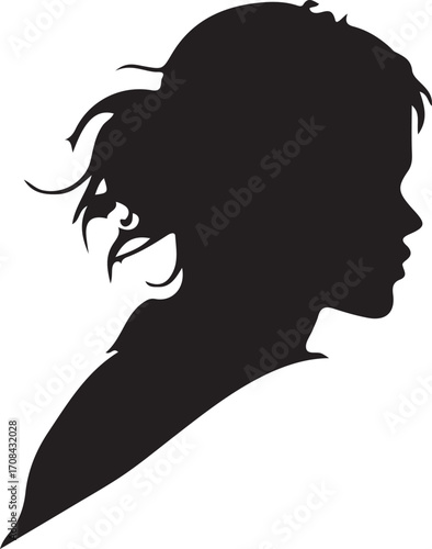 Silhouette of a beautiful woman's profile with flowing