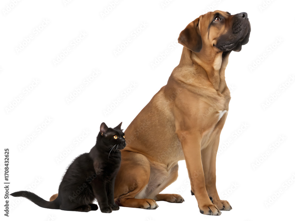 Obraz premium Dog and Cat Friendship On Black Background