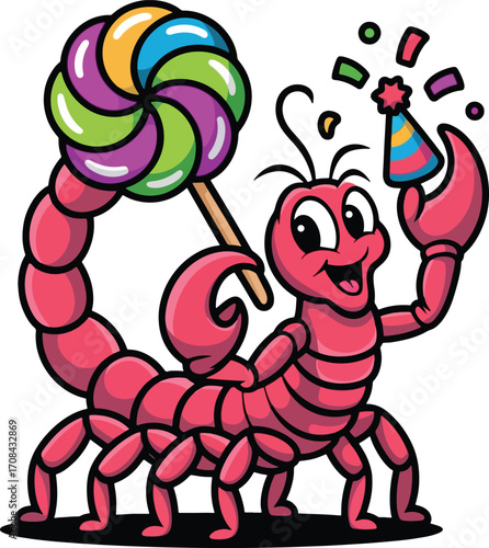 Cartoon Scorpion Holding Christmas Candy Cane
