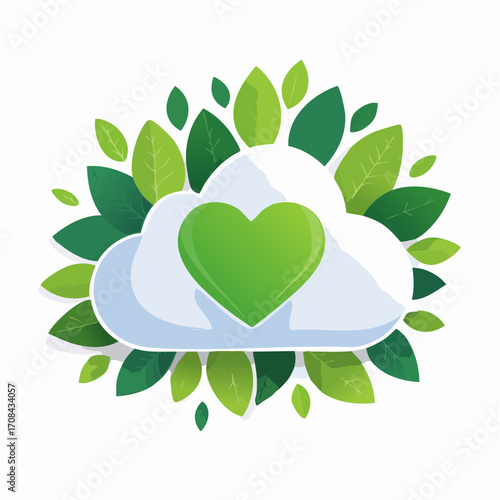 Cloud with heart surrounded by green leaves nature concept eco friendly initiative