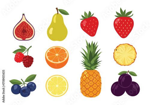 A vibrant collection of fresh fruits in pixel art style.