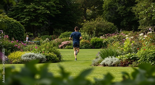 Man running through park gardens