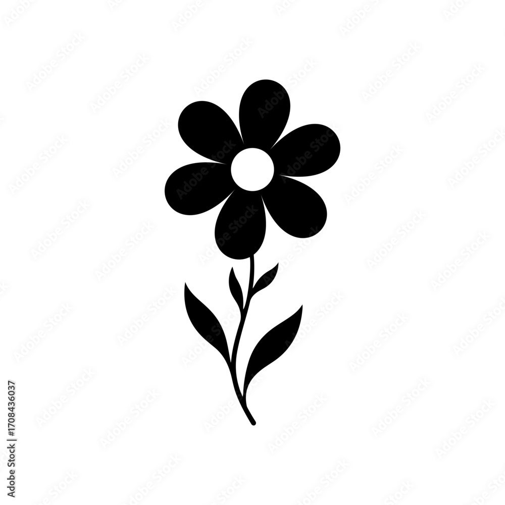 Obraz premium Simple black daisy flower silhouette vector flat illustration design.