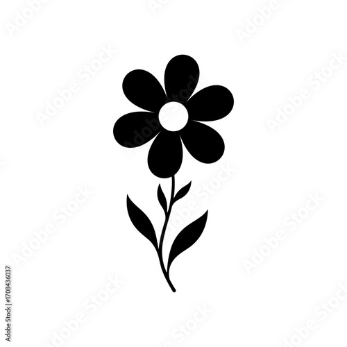 Simple black daisy flower silhouette vector flat illustration design.