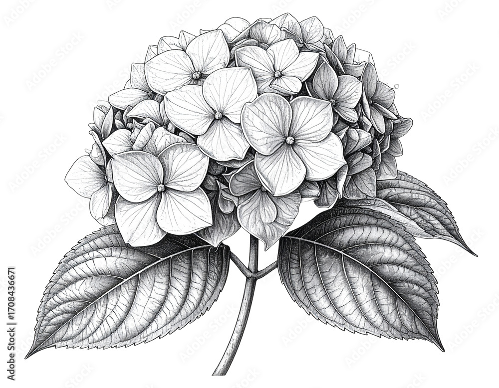 Fototapeta premium Untitled design - Botanical Line Art Hydrangea PNG