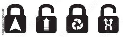 Lock icon collection. Locked and unlocked black line icon set. Security system. illustration vector icon of close and open lock. 