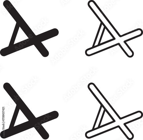 Beach chair icons set,black beach chair icons,summer chair icons,solid silhouette,line art outline,filled minimal style,thin stroke outline,isolated vector design for travel and vacation themes