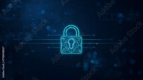 Secure data protection system abstract lock icon with modern cybersecurity technology visualization