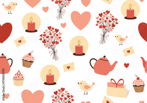 Sweet little birds holding hearts and flowers are a romantic Valentine's Day treat.