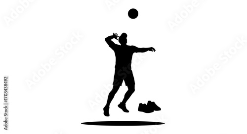 Dynamic volleyball player silhouetted mid-jump, spiking ball with intense focus and athletic grace