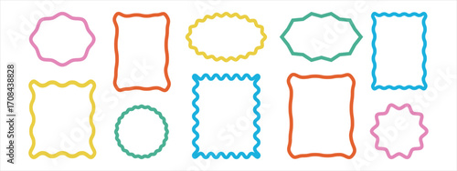 Collection of decorative colorful and playful hand drawn frames Set of frames with zigzag edge, scallop edge shape. Wavy edge frame, circle shape. zigzag edge shapes vector collection. 