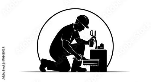 Skilled artisan meticulously crafting with tools and materials in a focused work session