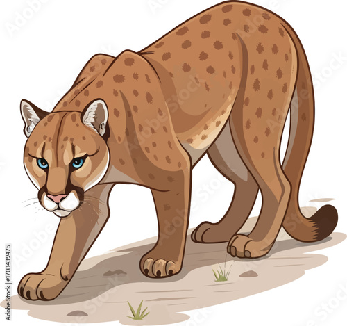 Cougar Illustration – Wild Puma Walking Forward