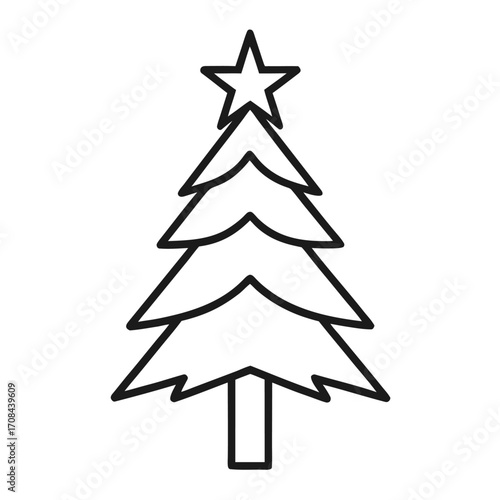 Simple outline christmas tree with star icon