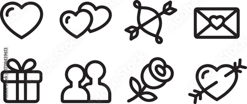 Affectionate Line Art A Collection of Heart and Couple Icons Gift Bow Rose Arrow Symbolism