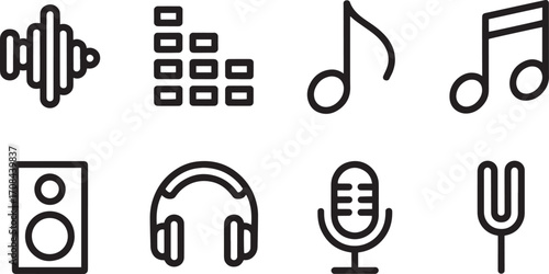 Audio Outline Icons Set Sound Equipment Vector Illustration Isolated Modern Design Elements