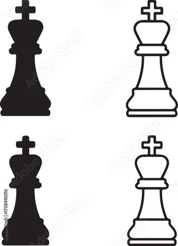 Chess piece icons set,black chess icons,board game,solid silhouette,line art outline,filled minimal style,thin stroke outline,isolated vector design for strategy sport projects
