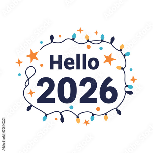Celebrating new year 2026 with festive lights and cheerful decorations at home. Vector illustration