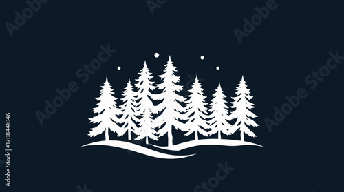 A minimalist winter scene featuring a cluster of snow-covered evergreen trees.