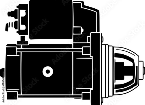 starter motor silhouette line art vector illustration with a white background