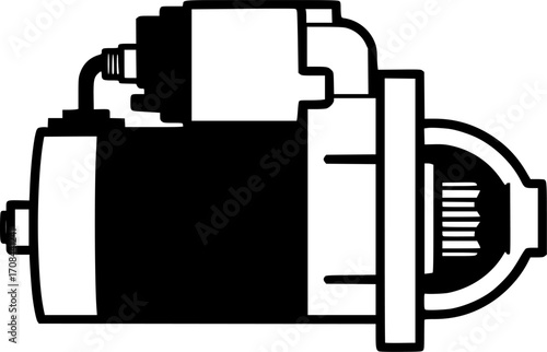 starter motor silhouette line art vector illustration with a white background