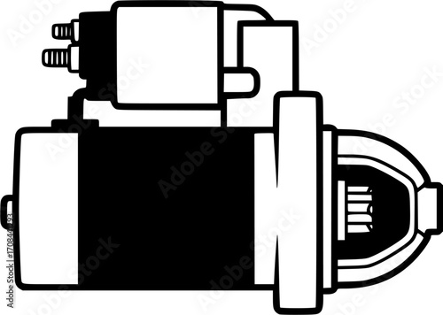 starter motor silhouette line art vector illustration with a white background