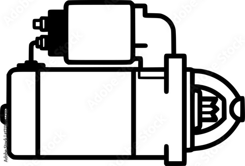 starter motor silhouette line art vector illustration with a white background