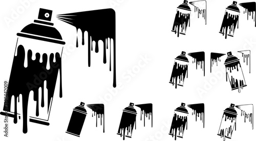  Black spray can with white paint dripping creates a striking, artistic contrast