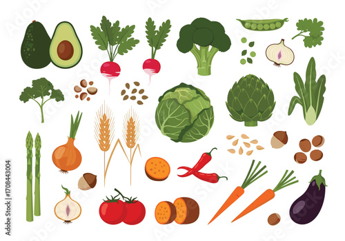 A vibrant collection of healthy fresh vegetables and wholesome grains.