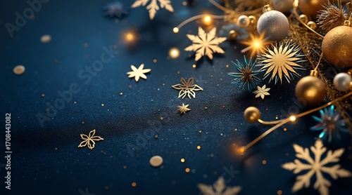 golden and deep blue shadows blending softly, subtle sparkle texture, luxury Christmas theme