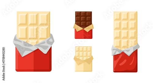 Chocolate bars assortment in red packaging with different flavors and styles.