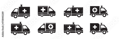 Set of ambulance icon. Ambulance vehicle icon silhouette vector illustration. EPS10