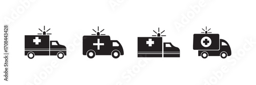 Set of ambulance icon. Ambulance vehicle icon silhouette vector illustration. EPS10