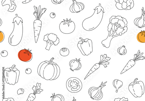 A whimsical hand drawn collection of garden fresh vegetables.