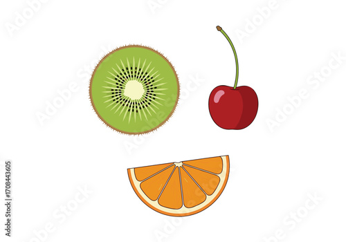 A smiley face made from kiwi orange and cherry.