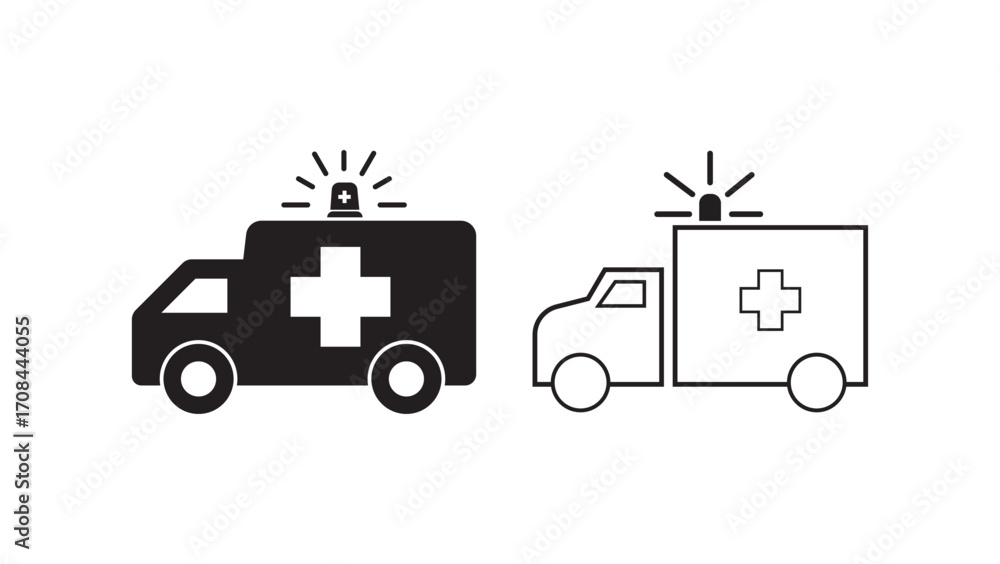 Fototapeta premium Ambulance icon set. Flat Ambulance Icon – Emergency Medical Vehicle Vector for Paramedic and Hospital Use.
