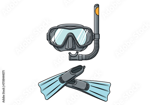 Snorkel mask and fins for underwater exploration.